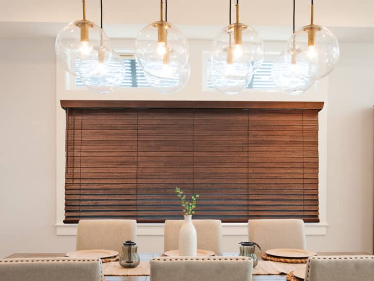 Natural wood blinds with warm stain